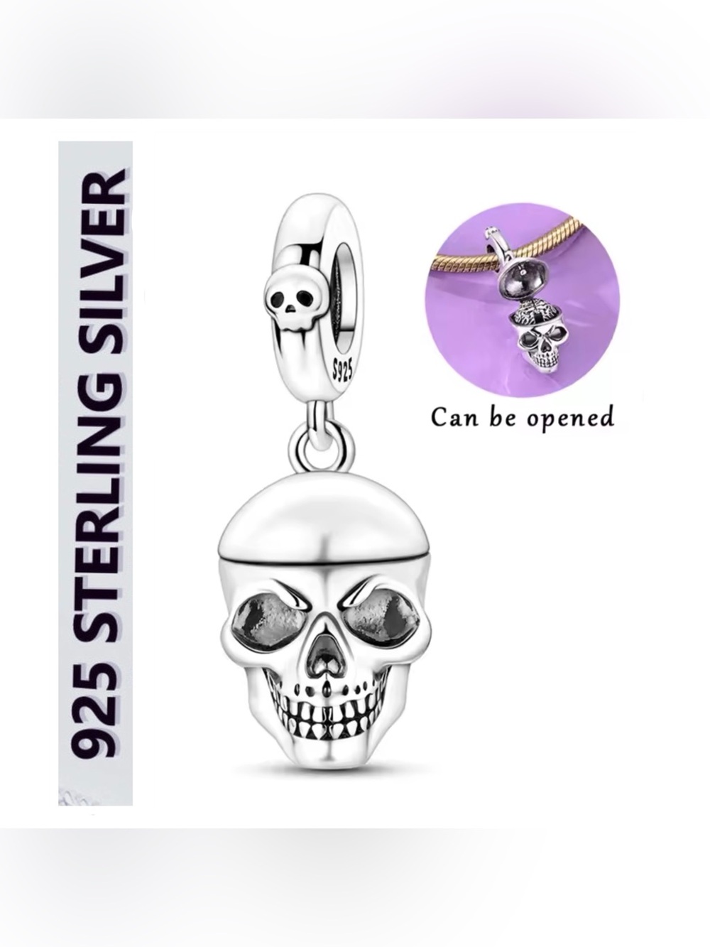 🌟🌟 S925 Sterling Silver Skull Dangling Charm